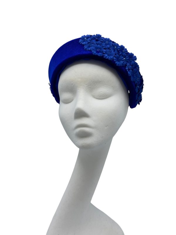  Blue velvet headpiece band with beautiful embellished mini flower detail.
